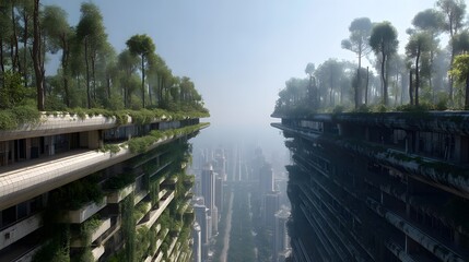 Fototapeta premium Vision of future urban living integrates nature into architectural design