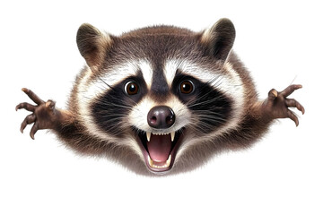 Obraz premium Funny Jumping Raccoon Isolated Transparent Background Illustration