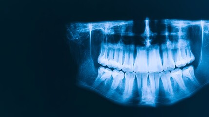 Panoramic Dental X Ray, Detailed dental x ray image of teeth and jaw.