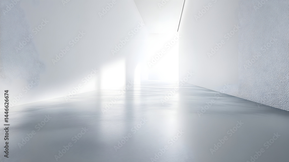 Poster illuminated corridor perspective minimalistic design pure white background modern architecture