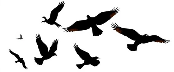 Obraz premium Silhouettes of birds in flight against a white background, ideal for tattoo design, graceful, pattern
