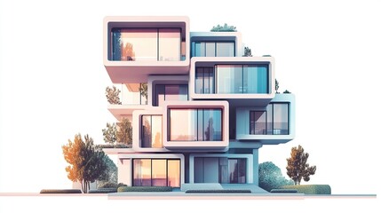 Futuristic apartment building with unique design.