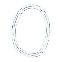 Hand drawn oval triple dotted frame in blue on white background in soft marine doodle style