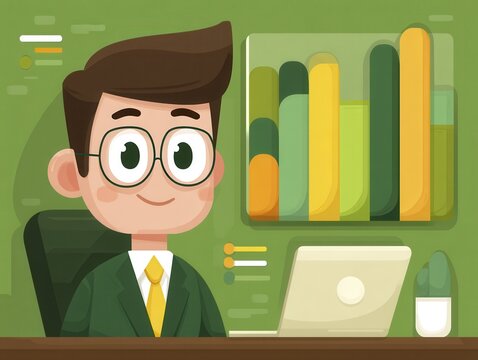 Confident businessperson reviewing green energy charts, laptop - reviewing laptop hydro charts statistics