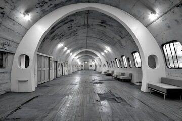Abandoned Ship Interior Monochrome Architectural Decay.