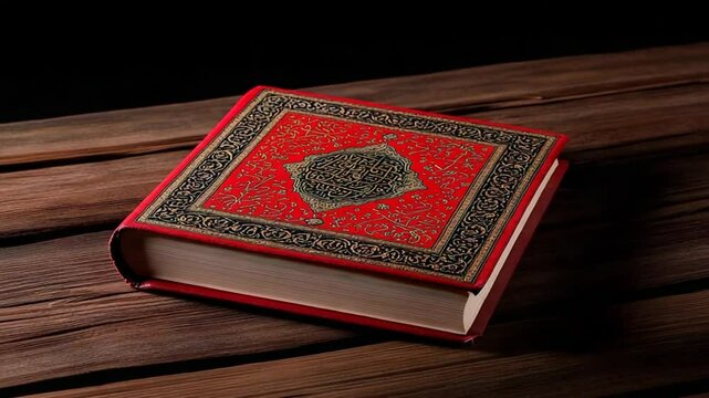 Sacred Quran Book on Wooden Surface