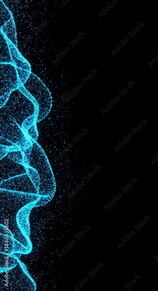 Poster abstract cyan particle wave design background digital art neon light effect futuristic technology