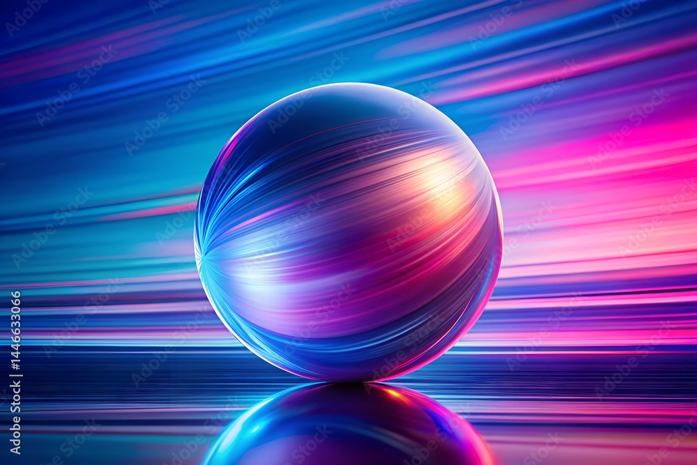 Sticker glossy sphere with colorful streaks with reflections in vibrant motion blur