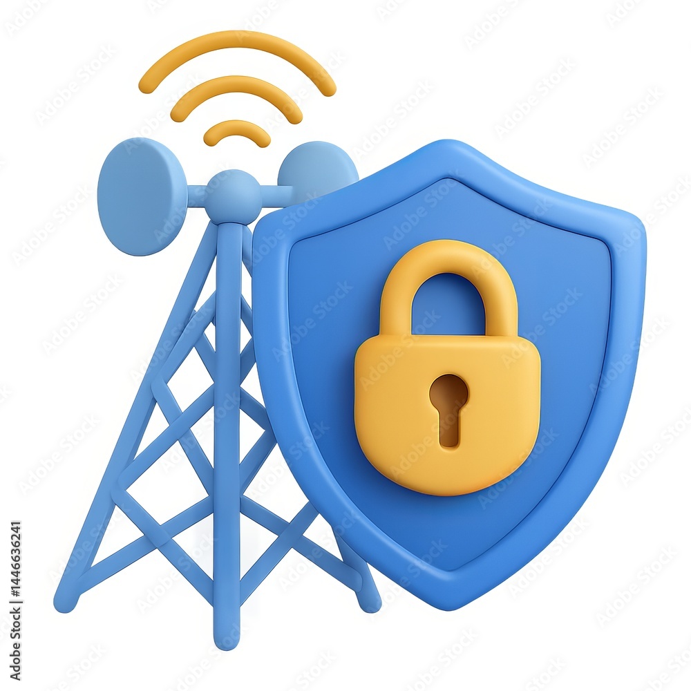 Poster 3d representation of security transmission system with shield symbol