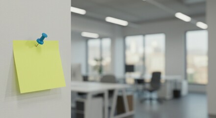 Sticky note pinned to the wall in an open office, waiting to be filled with ideas.