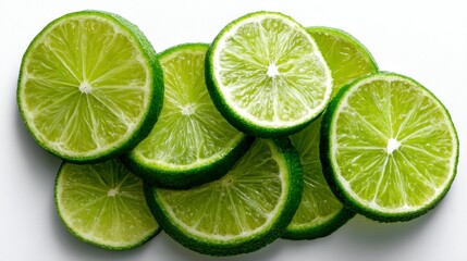 Fresh Lime Slices on White Background