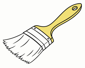 Paint Brush Illustration With Yellow Handle And White Bristles Isolated