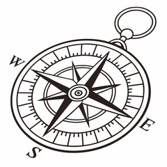 Black And White Compass Illustration Graphic Nautical Navigation Tool