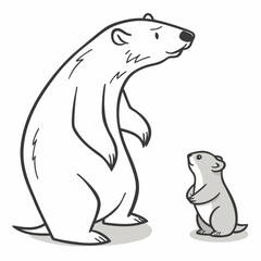 Polar Bear And Marmot Cartoon Cute Illustration Friendship Concept Line Art