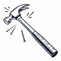 Hammer And Nail Illustration Tool Design Construction Repair Renovation Isolated Drawing