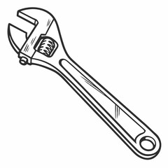Adjustable Wrench Outline Vector Illustration Tool For Repairing And Maintenance Work