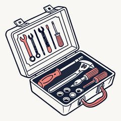 Toolkit Vector Illustration With Wrench Screwdrivers And Other Tools In Opened Case