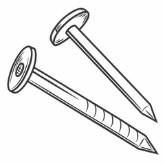 Two Metal Nails Construction Fasteners Illustration Vector