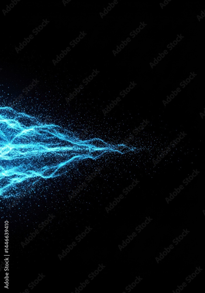 Poster abstract blue particle wave digital art: dynamic energy flow visualization