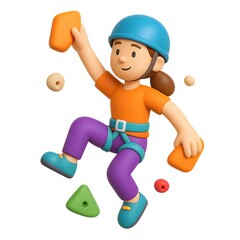 3D Cartoon Rock Climber in Action with Colorful Climbing Holds