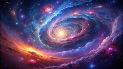 Obraz premium A Cosmic Tapestry of Vibrant Nebulae and Celestial Swirls, Illuminating a Dreamlike Landscape of Clouds and Distant Suns