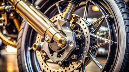 Close-up Detail of a Motorcycle Wheel and Disc Brake System, Showcasing Gleaming Metal Components and Precise Engineering