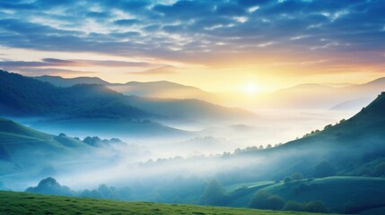 Fototapeta premium sunrise in the misty morning HD background wallpaper