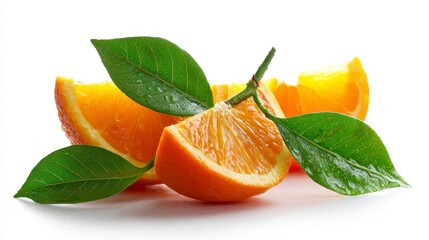 Fresh Orange Slices and Leaves