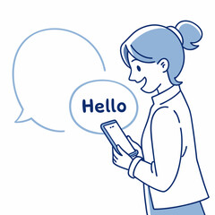 Woman Using Smartphone With Speech Bubble Showing Hello Message Illustration