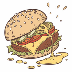 Cartoon Cheeseburger With Dripping Cheese Vector Illustration For Food Design