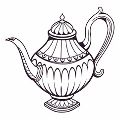 Elegant Teapot Line Art Illustration Isolated On White Background For Design