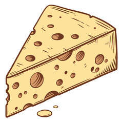 Cartoon Illustration Of A Piece Of Swiss Cheese Delicious Dairy Product