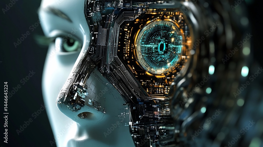 Poster artificial intelligence: a fusion of human form and technological circuitry