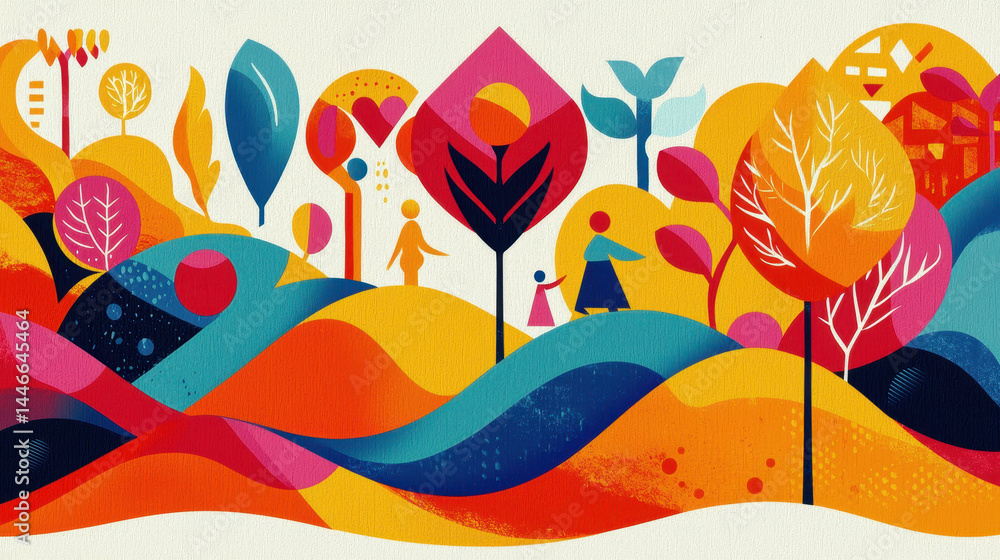 Poster a vibrant illustration showcases nature and wildlife documentation with copy space, reflecting a col