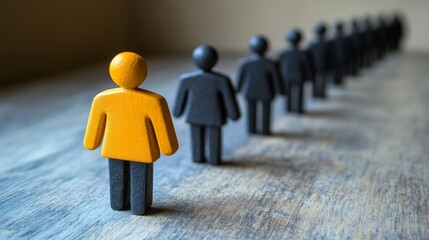 A different single figure stands apart from a line of similar figures.