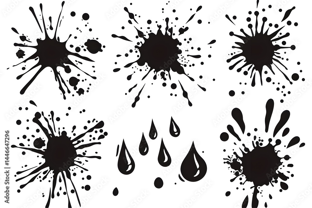 Poster abstract ink splatter and drip set: design elements
