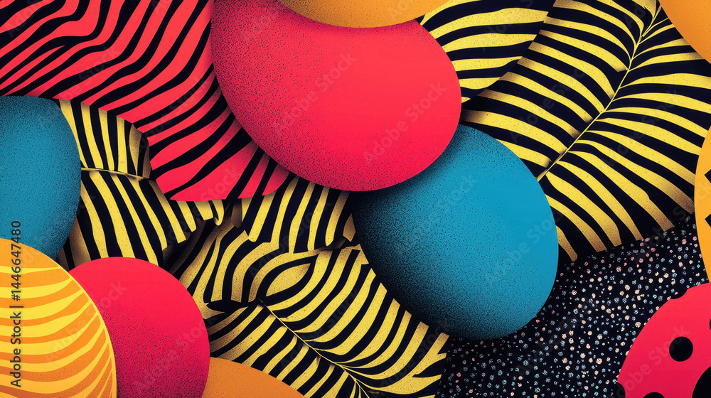 Poster vibrant nature patterns offer copy space amidst a playful illustration of colorful shapes and textur
