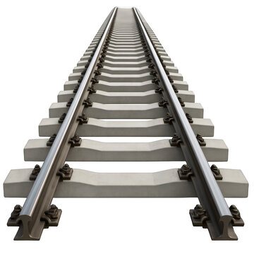 Long railway tracks stretch into the distance with concrete sleepers and shiny metal rails creating a path for trains.