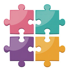 Obraz premium Colorful Puzzle Pieces - Teamwork, Connection, Transparent Background