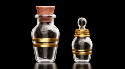 Elegant Glass Bottles with Gold Accents  Luxury Perfume  Essential Oil  Pharmacy  Vintage