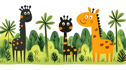 Fototapete Rund Pixelated giraffes safari friends adorable jungle adventure playful whimsical animal theme cartoon landscape happy critters pixel art design vibrant scene © Artajar
