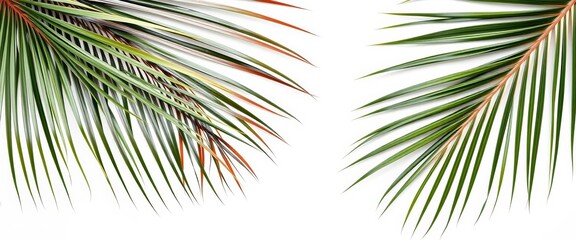 Obraz premium Elegant palm fronds composition on white background, fresh, tropical