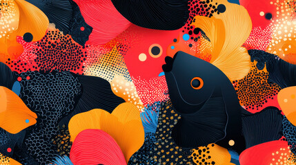 A unique animal motif illustration presents a vibrant and colorful collage with ample copy space for creative design and artistic expression in the abstract composition.