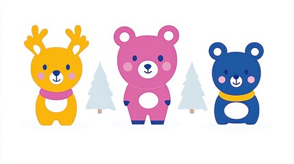Charmingpixelatedanimalgroupwithwintertreesadorablebearfamilypixelartdesignpixelillustrationfestivechristmasgraphicforendearingholidaysseasonalelements