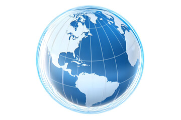 3D Illustration Of Transparent Globe With Blue Continents On Isolated White Background