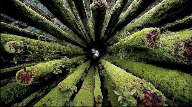 Mossy Forest  Lush Green Trees  Nature Photography  Stereographic View