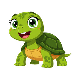 Fototapeta premium Cute Cartoon Turtle Smiling, Green, Transparent Background.
