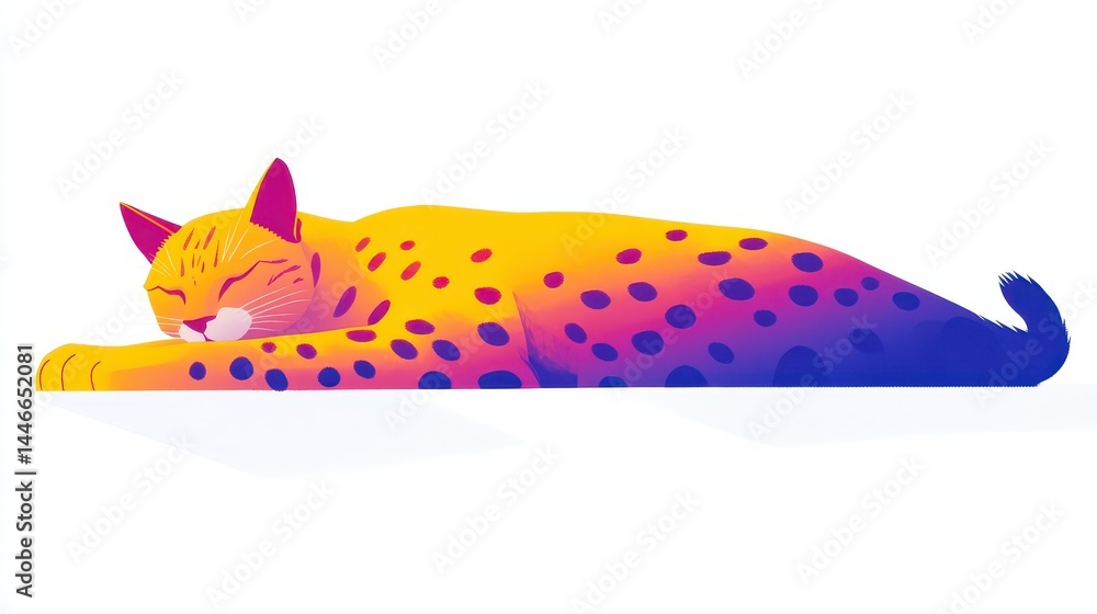 Aufkleber pixelated feline relaxation with vibrant gradients and geometric forms for digital art design and tr