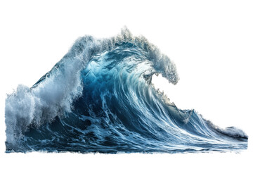 Dramatic depiction of a large ocean wave surging forward, its frothy crest reaching towards the viewer, contrasted by calm water below.