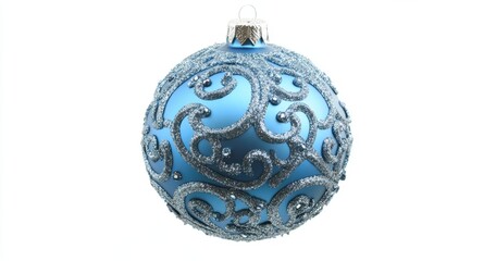 Blue Christmas ornament with intricate silver design